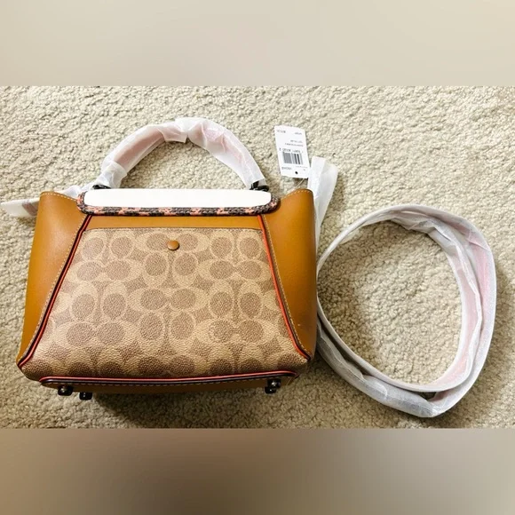 Coach Courier Carryall 23 In Colorblock Signature Canvas With Snakeskin Detail - Picture 9 of 10